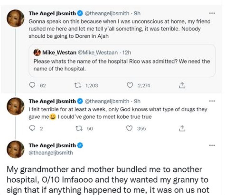 
BBNaija’s Angel Shares Her Experience At Lagos Hospital Where Rico Swavey Was Allegedly Rushed To Before His Death 